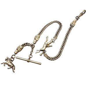 The Best Antique Gold Filled Pocket Watch Chain Horse Equestrian Fobs 51 Grams